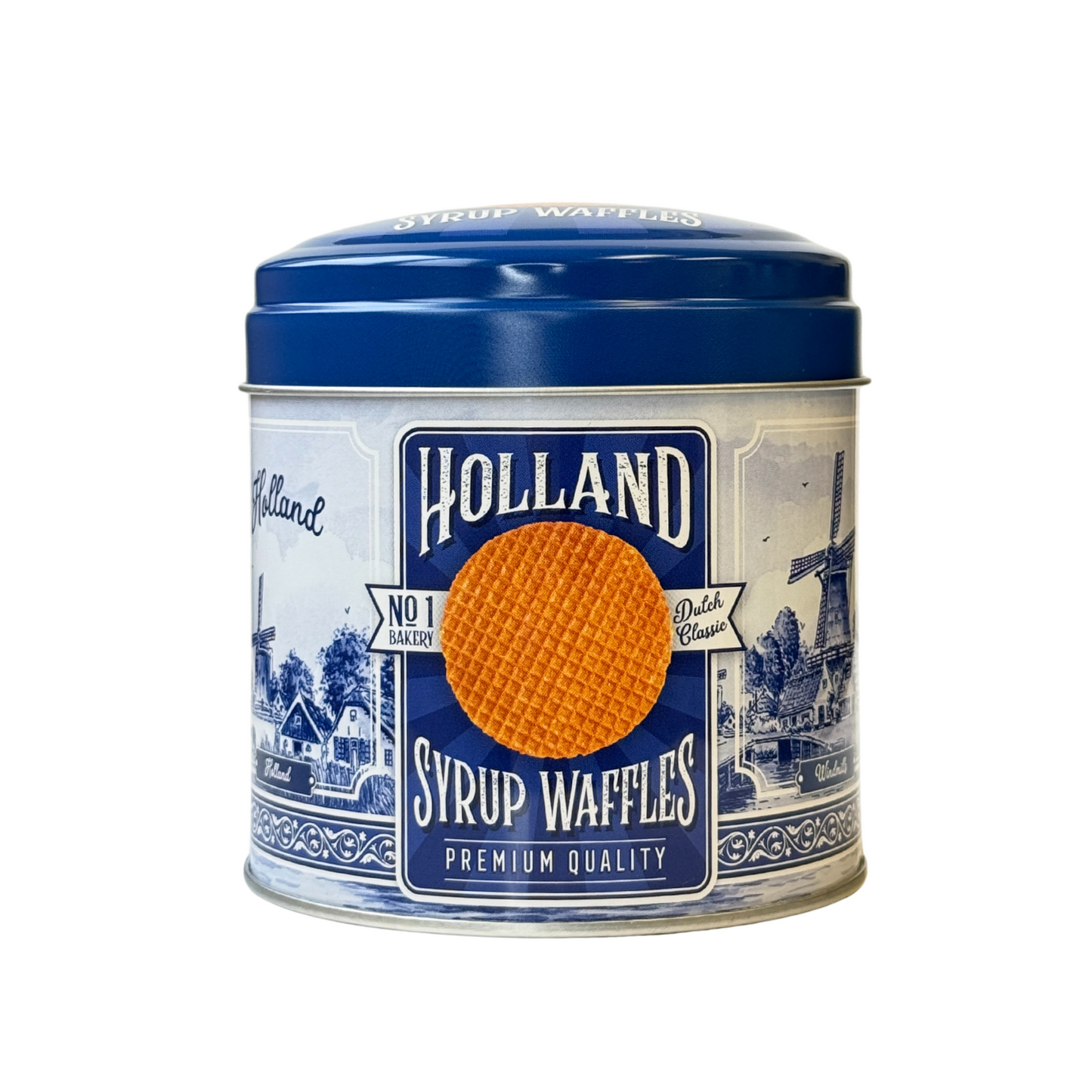 Dutch Design Stroopwafel Tin Can with 8ct Vegan/Organic Stroopwafels Combo