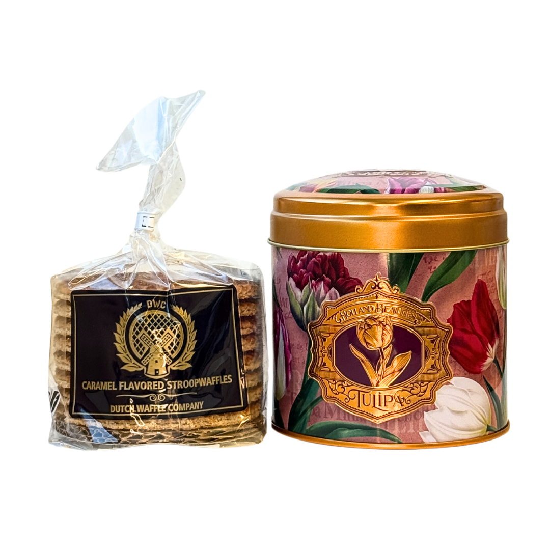 Dutch Design Stroopwafel Tin Can with 8ct Classic/Regular Stroopwafels Combo