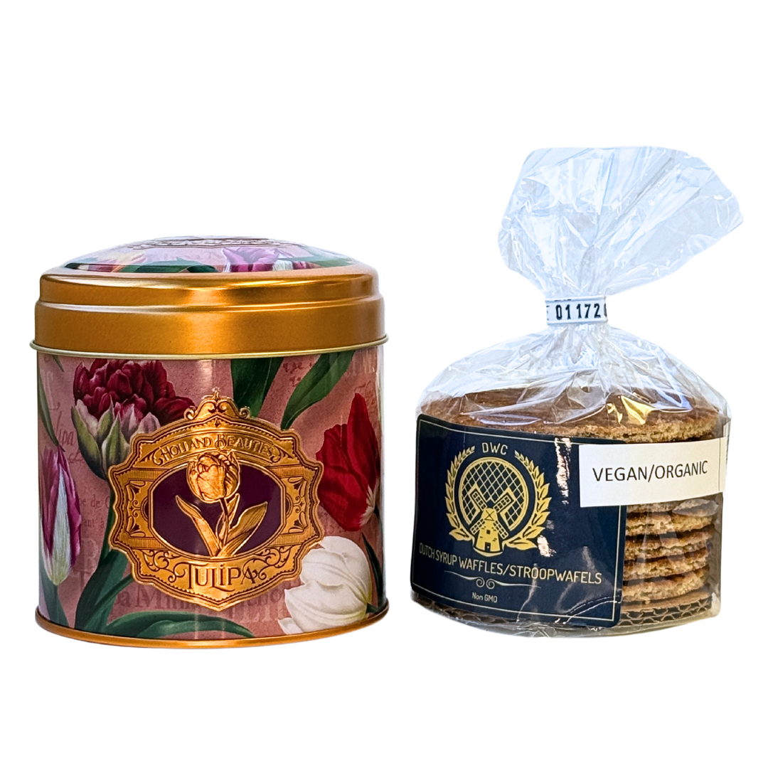 Dutch Design Stroopwafel Tin Can with 8ct Vegan/Organic Stroopwafels Combo
