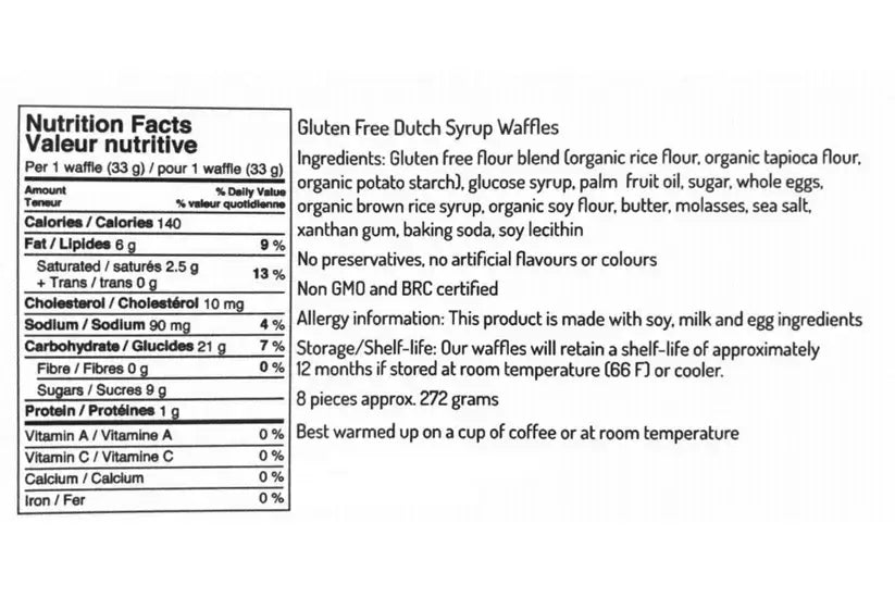Gluten free stroopwafel ingredient list