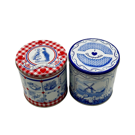 Stroopwafel Tin Can in Blue or Red Dutch design