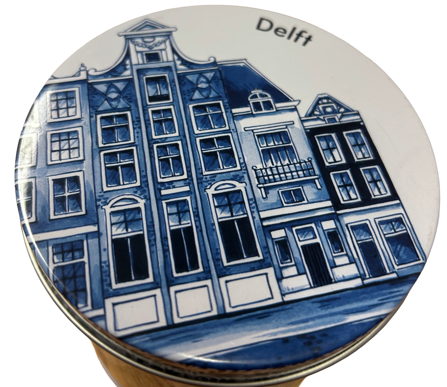 Delft canal houses tin can (without added stroopwafels)