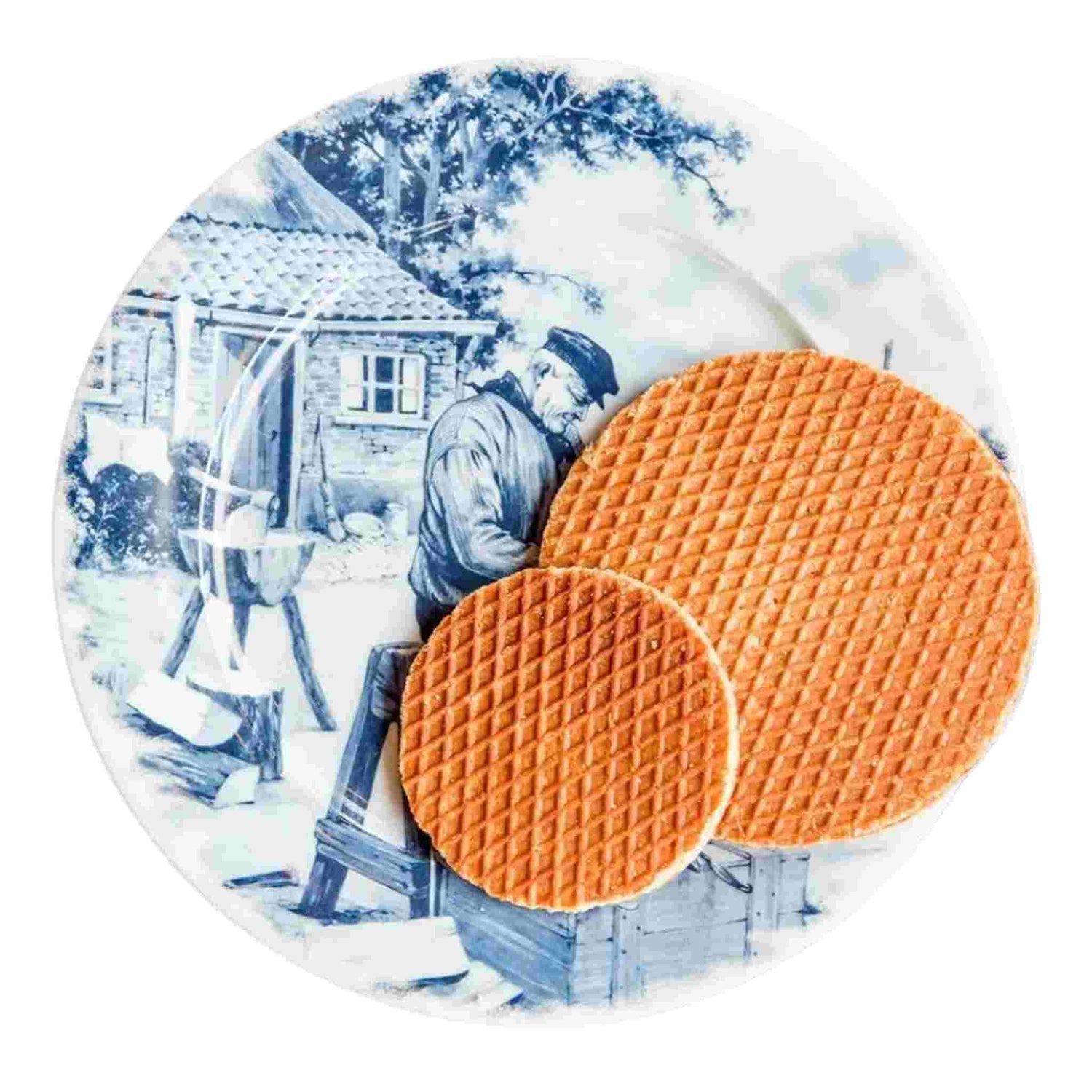 Dutch plate in delft blue style with stroopwafels