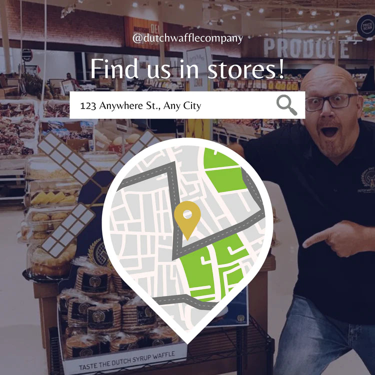 The find a store page with a map that includes every store selling Dutch Waffle Company stroopwafels